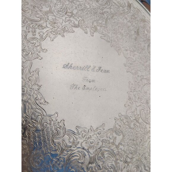 Vintage WM Rogers & Son Spring Flower #2072 Silverplated Round 15" Tray Platter - Picture 2 of 5